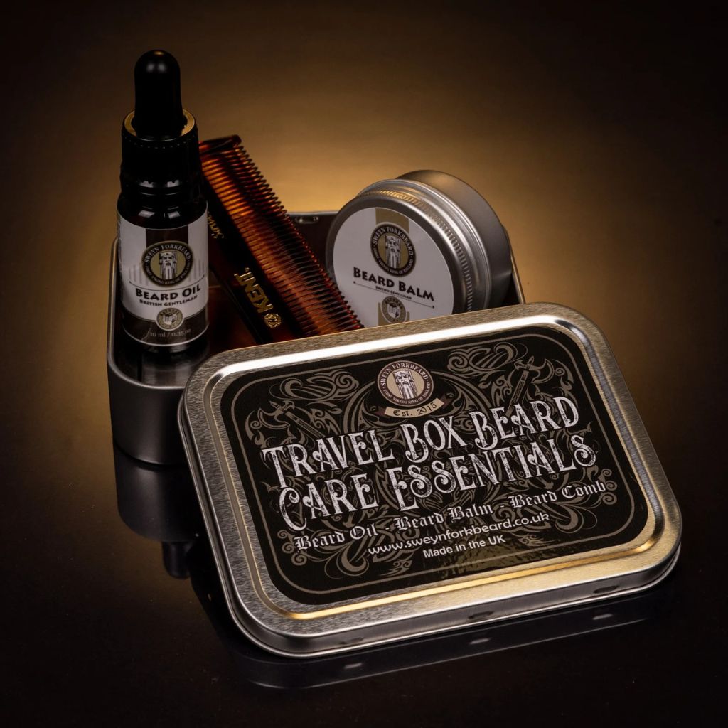 BotaniVie Accessories for Men Collection. Perfect for the concerned gentleman. Sweyn Forkbeard Travel Box Beard Care Essentials Product.