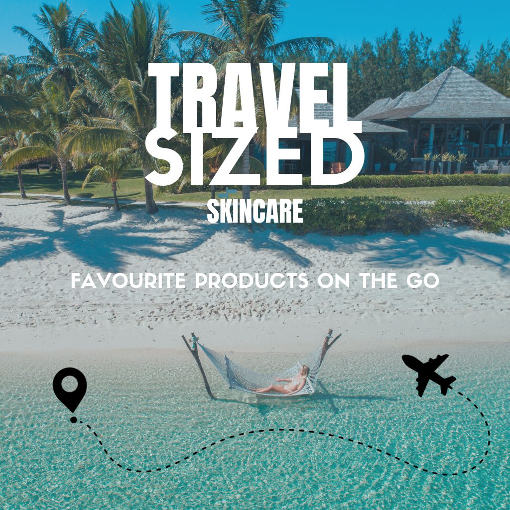 Travel Working writing in the sand. Travel sized skincare product range from BotaniVie