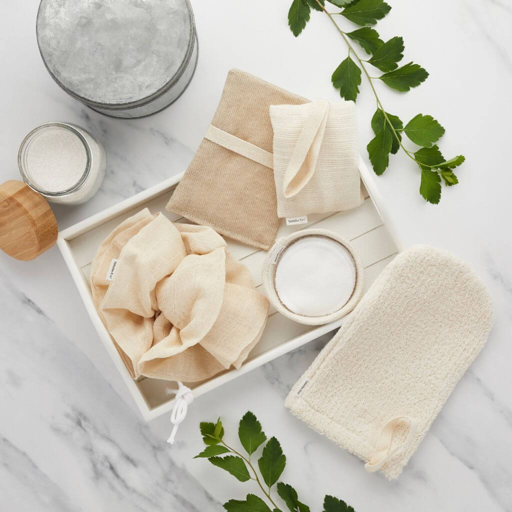 Tabitha Eve - Biodegradable Bath Pouf - Organic Cotton. GOTS certified natural Cotton. Made in UK. with other Tabitha Eve products.