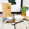 Battle Green Chamomile Turmeric Clay Face Mask. on display. great product for traveling. store in travel jar.