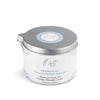 Orli Destressing Therapy Massage Candle in Aluminium tin. Jojoba, Sweet Almond and Moroccan Argan Oil, scented with a special blend of Grapefruit, Patchouli and Rosewood. Handmade in Scotland. White Background.