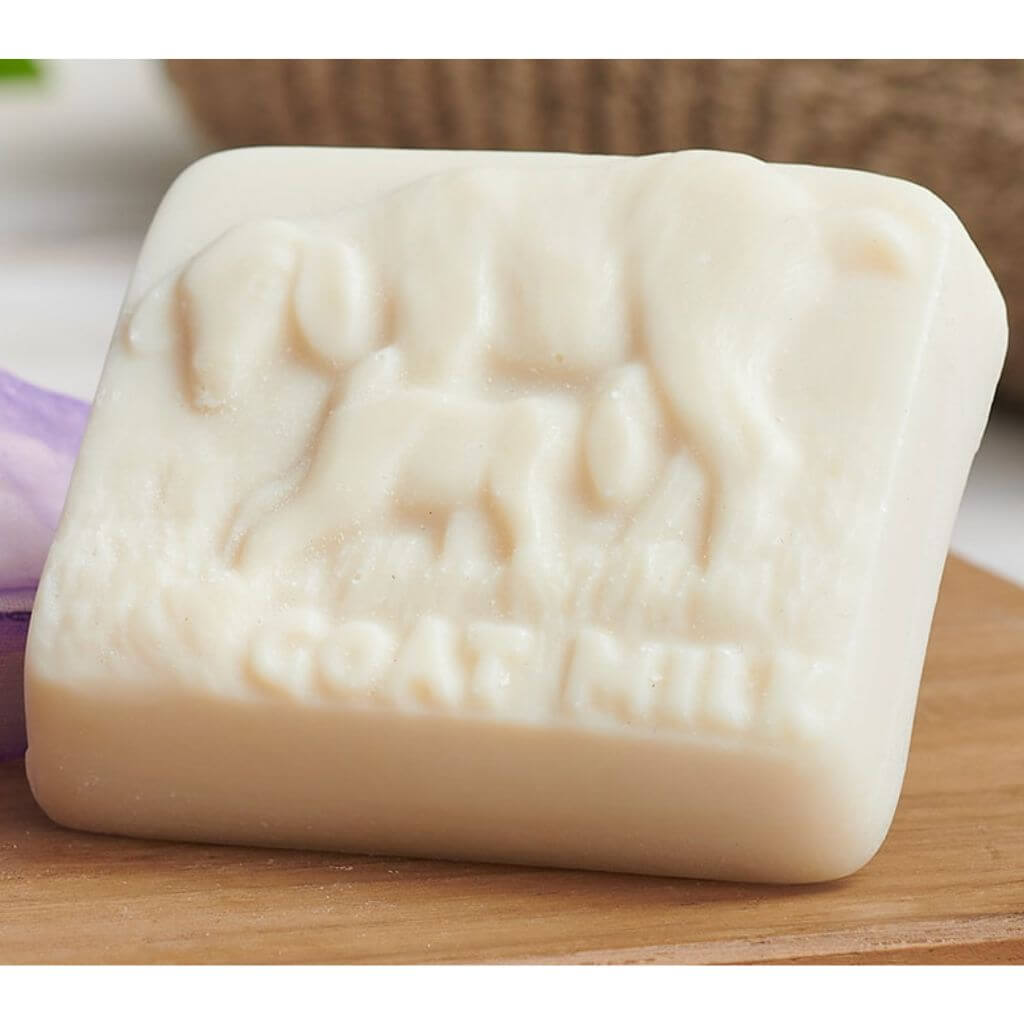Goats of the Gorge Goats Milk Soap Bar with Lavender. High in Vitamin A and Retinol. For all skin types. natural and leaping bunny certified cruelty free.