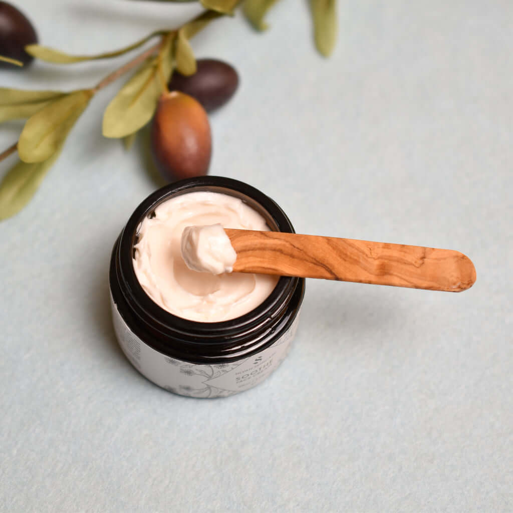 Olive Wood Cosmetic Spatula. used in beauty creams, face creams, to prevent contamination.