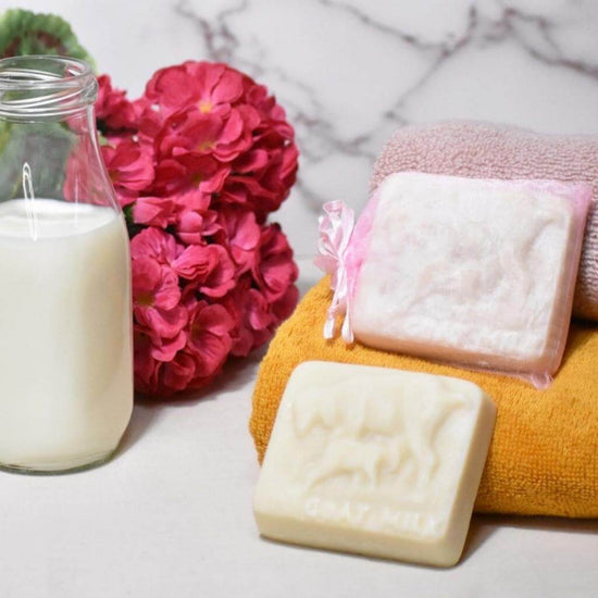 Goats of the Gorge. Goats milk Clay Mask. Lifestyle image. Bath routine. wrapped in organza silk biodegradable bag.