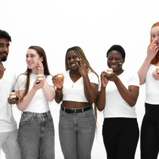 UpCircle - SPF 25 Mineral Sunscreen. group lifestyle image. application of spf 25 mineral sunscreen/ suncream.