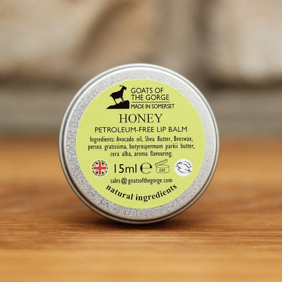 Goats of the Gorge Natural Lip Balm with Honey. natural ingredients. Handmade in Somerset UK. perfect for travel and the handbag.