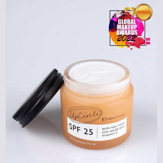 UpCircle - SPF 25 Mineral Sunscreen with non-nano zinc oxide and Vitamin E. 60ml. Awarded Winner Global makeup awards 2022 UK.