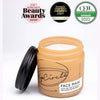 UpCircle - Kaolin Face Mask with the Fine Powder of Discarded Olive Stones. Glass Jar with Aluminium Lid off, and white product visible. Beauty Awards from: 2021 Natural Health Beauty Awards Finalist, Beauty Shortlist Awards 2021 Editors Choice.