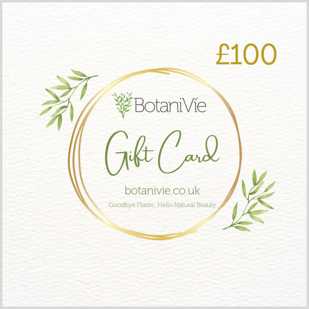 BotaniVie Gift Card. E-Voucher. e-Gift Card with £100, One Hundred pounds, One Hundred £. Colourful with textured background.