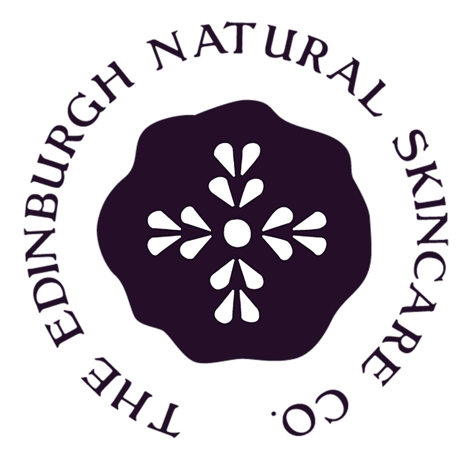 The Edinburgh Natural Skincare Co. Logo. Blue logo on white background. Made in Scotland. 100% natural ingredients.