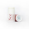 Scence Perfect Rose Natural Solid Deodorant. Lid Off on White Background. Hard working. Wonderful floral Scent. Size: 60 grams