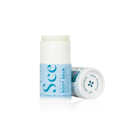 Scence After Sun Natural Solid Body Moisturiser. Lid Off. Size: 60 grams. white background.