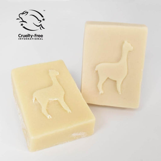 Goats of the Gorge. Alpaca Soap Bars. Available in two varieties: Unscented and Lemon. Enclosed in Organza Silk Bags. Leaping Bunny with Cruelty Free International certification registration.
