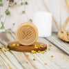 Battle Green Fragrance Free Chamomile Conditioner Bar. uplifting and eco-friendly. On display on a wooden board. with Plastic Free Packaging.