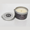 Orli Fig and Brown Sugar Massage Candle in Aluminium tin. Lid off. White background.
