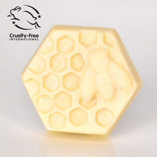 Goats of the Gorge. Goats Milk Soap Bar with Honey and Beeswax. White Background. High in Vitamin E. Leaping Bunny with Cruelty Free International certification registration.