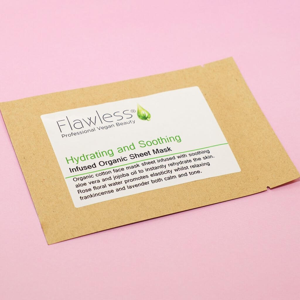 Flawless natural skincare - Face Sheet Mask - Hydrating and Soothing in a paper wrap. 100% natural and plastic free. cruelty free and vegan.