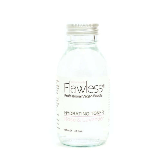 Flawless Professional Vegan Beauty Toner - Rose and Lavender. Glass Jar with aluminium lid on white background.