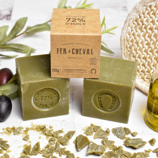 Fer a Cheval Savon de Marseille, perfect for bathrooms and basins. Excellent gift and display soap. traditional soap for all soap needs.