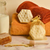 Goats of the Gorge. Goats Milk Soap Bar with Honey and Beeswax. Bee and Beeswax Shaped. Lifestyle Image.