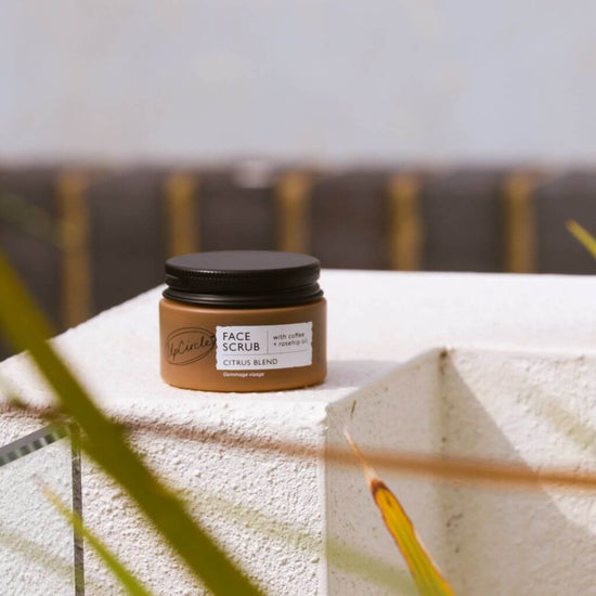 Upcircle Face Scrub Citrus Blend with Jar - Travel Size - Lifestyle product image. Outside with lid on.