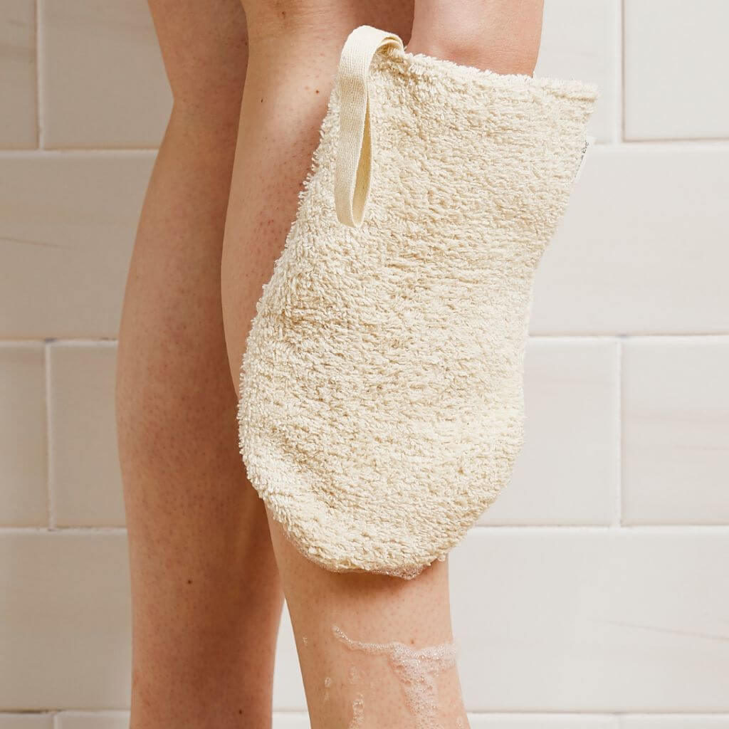 Tabitha Eve - Organic Cotton Shower Mitt. Leg scrubbing and cleaning. large and two sided for the best choice.