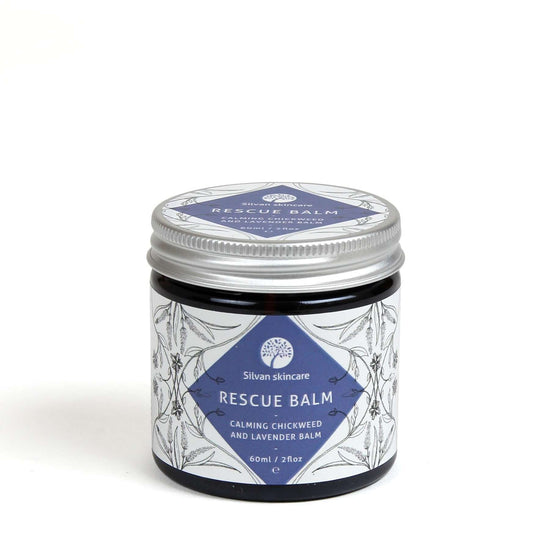 Silvan Skincare. Rescue Balm. Calming Chickweed and Lavender Balm. 60ml. On a white background.