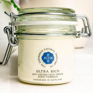 The Edinburgh Natural Skincare Co. Ultra Rich Anti-Ageing Face Cream Night Formula. Scotland handmade product perfect for all skin types. Front image.
