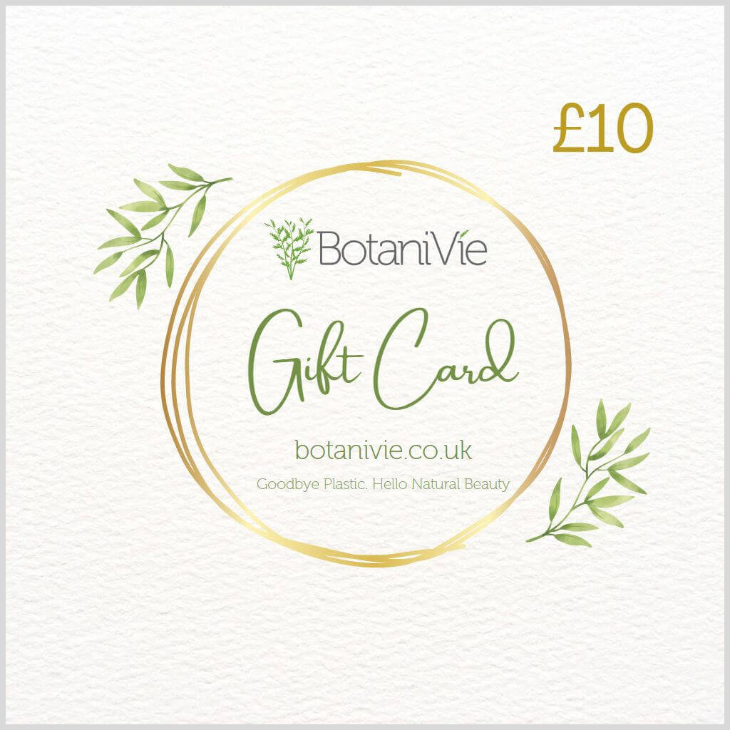 BotaniVie Gift Card. E-Voucher. e-Gift Card with £10, 10 pounds, Ten £. Colourful with textured background.