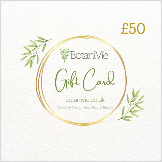 BotaniVie Gift Card. E-Voucher. e-Gift Card with £50, Fifty pounds, Fifty £. Colourful with textured background.