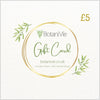 BotaniVie Gift Card. E-Voucher. e-Gift Card with £5, five pounds, five £. Colourful with textured background.