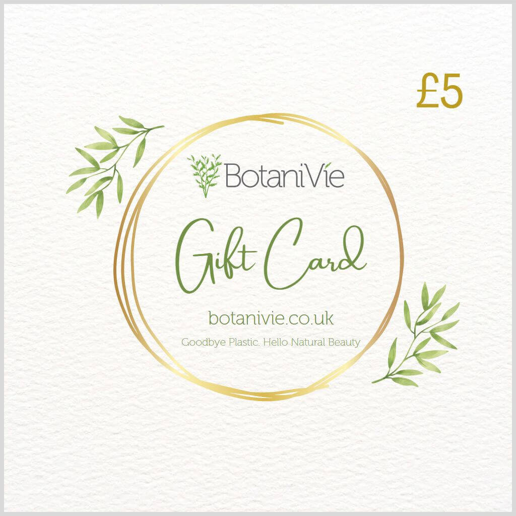 BotaniVie Gift Card. E-Voucher. e-Gift Card with £5, five pounds, five £. Colourful with textured background.
