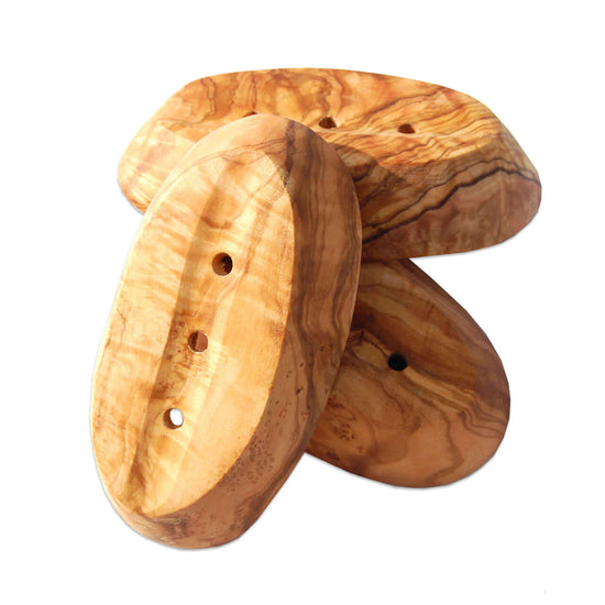 Olive Wood Oval Soap Dish stacked. Flat bottom with excellent draining. clean with olive oil.